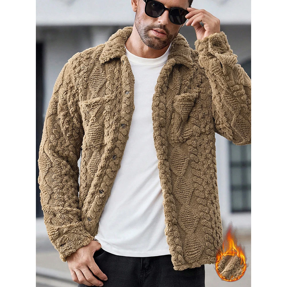 

Новая мужская куртка из искусственного меха, зимняя толстая куртка-стойка с длинным рукавом, свободное пальто, пальто, коричневая теплая верхняя одежда, ветровка, пальто