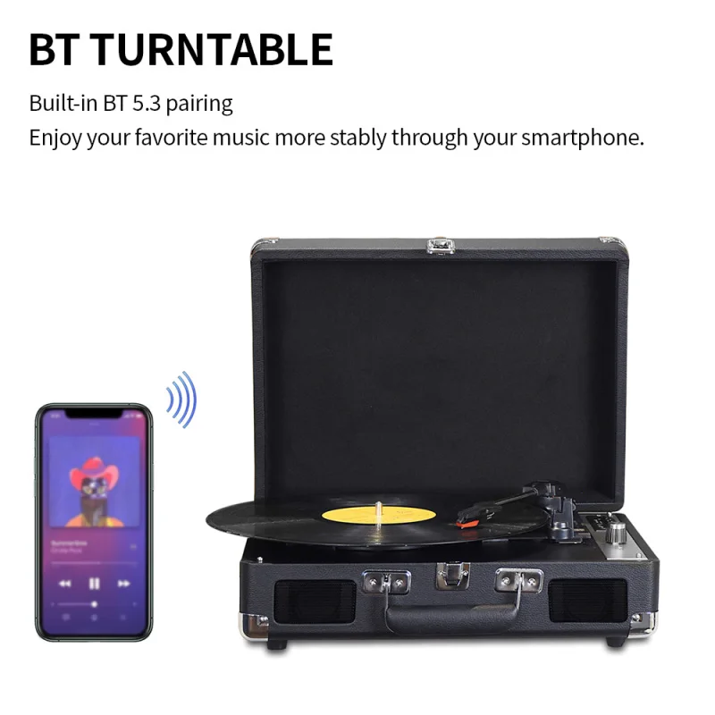 Vintage Vinyl Record Player BT Phonograph USB Recording 33/45/78RPM Support for 7/10/12inch Vinyl Record Turntable Record Player