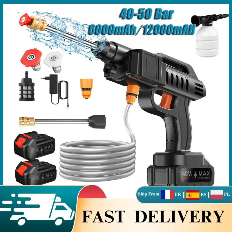 Nettoyeur haute pression sans fil 50 BAR, pistolet à eau pour lavage de voiture, outil de nettoyage pour la maison et le jardin, compatible avec batterie 48V