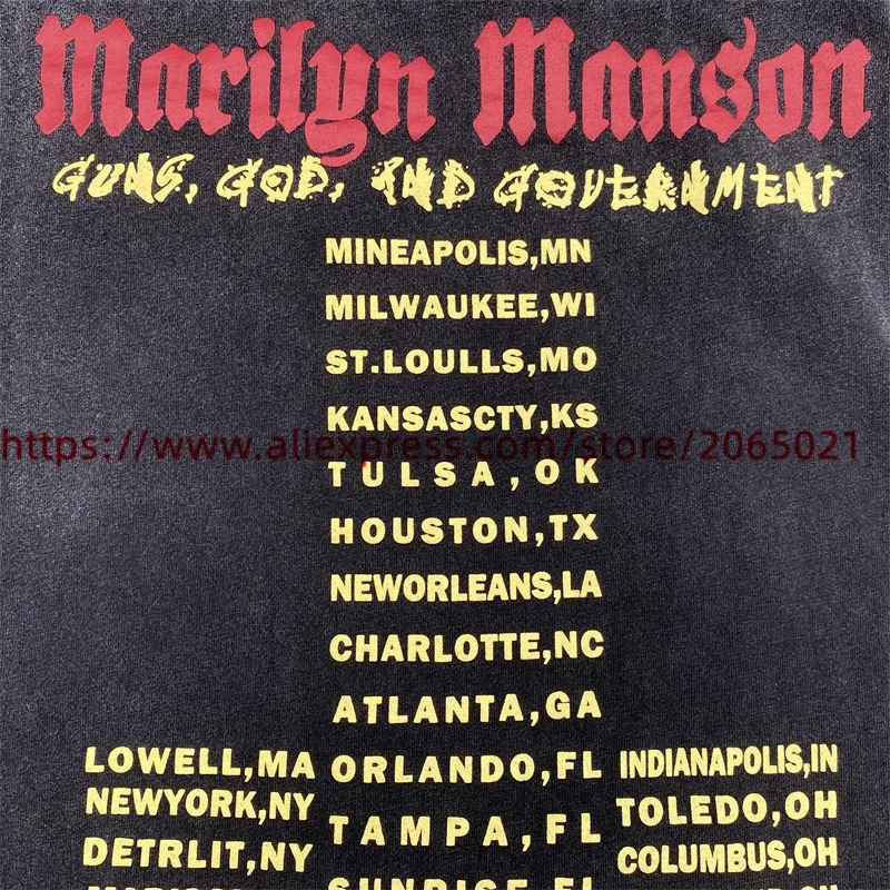 Washed Marilyn Manson T Shirt Men Women Vintage Tee Tops