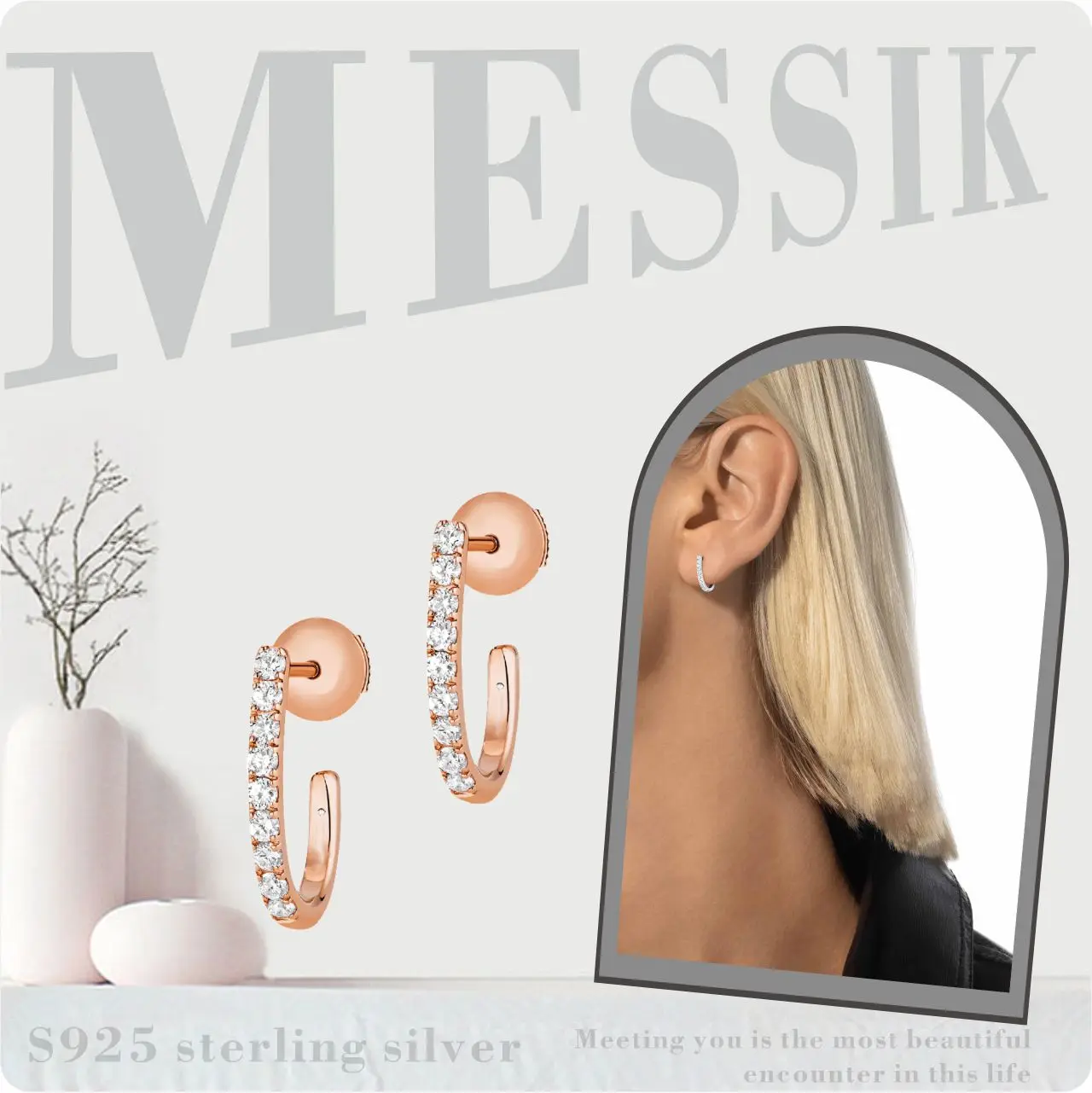 

2024 New Simple Fashion Stud Earrings Women's Messik Women's Earrings 925 Sterling Silver Jewelry GATSBY Christmas Day Gifts