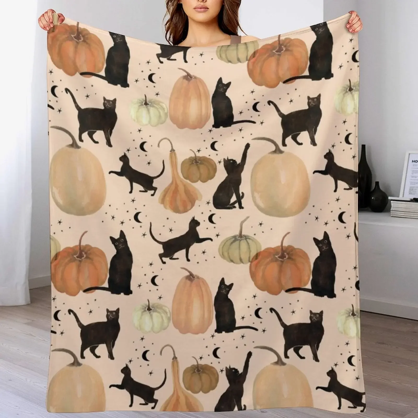 

Black Cats Pumpkin Patch Fall Halloween Pattern Throw Blanket Thins Luxury Designer for babies Shaggy Blankets
