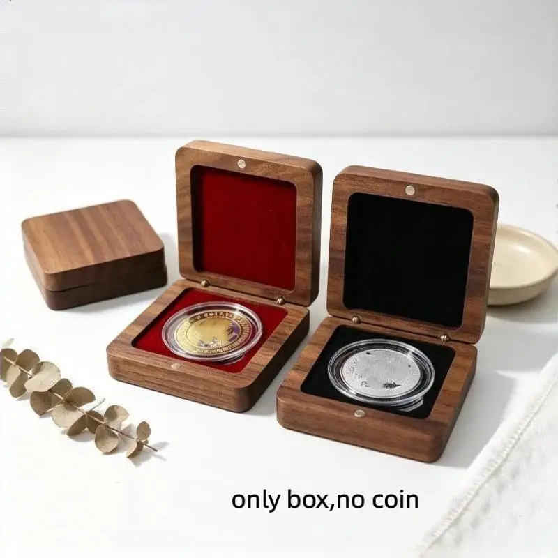 New  Badge Box Black/Red Badge Ancient Coin Collection Box Walnut Wood Window Box Gift Box