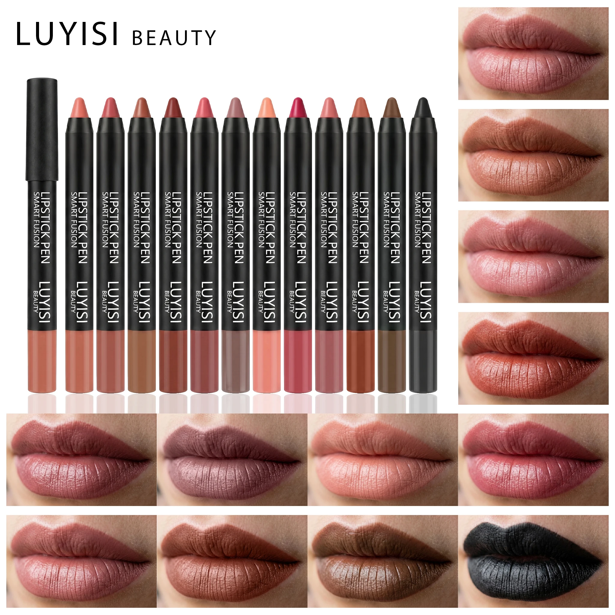 12 Shades Smart Fusion Lipstick Pen,Long Stay Automatic Lip Crayon, No Smudge,Long Wear, Makes The Three-Dimensional Lip Styling