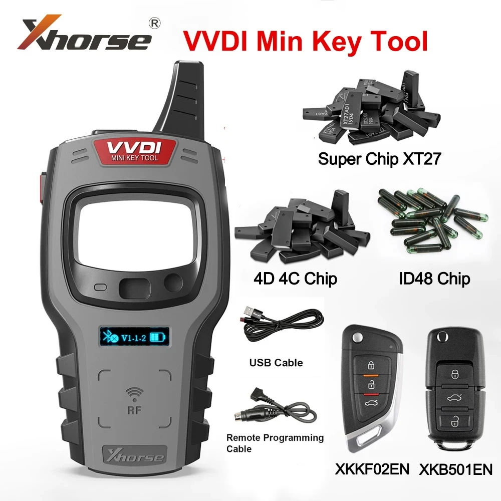 

Remote Car Key Programmer Xhorse VVDI Mini Key Tool With 96bit 48-Clone Function No Token XT27 Chip ID48 4D 4C XKKF02EN XKB501EN