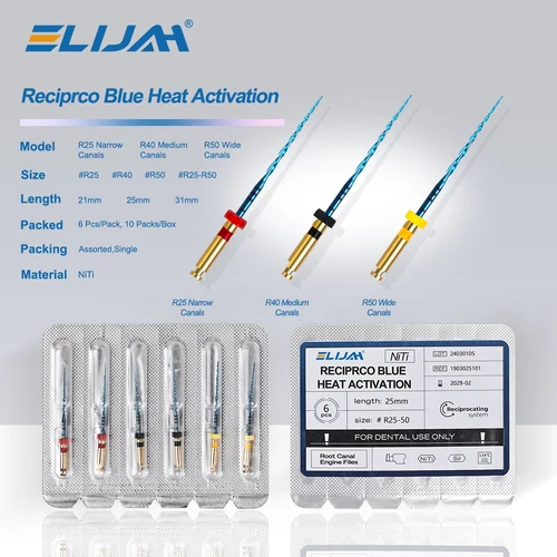 6 unids/caja 21/25/31mm limas endodónticas azules alternativas dentales Denspay R25/40/50 solo un motor uso Niti archivo de conducto radicular giratorio
