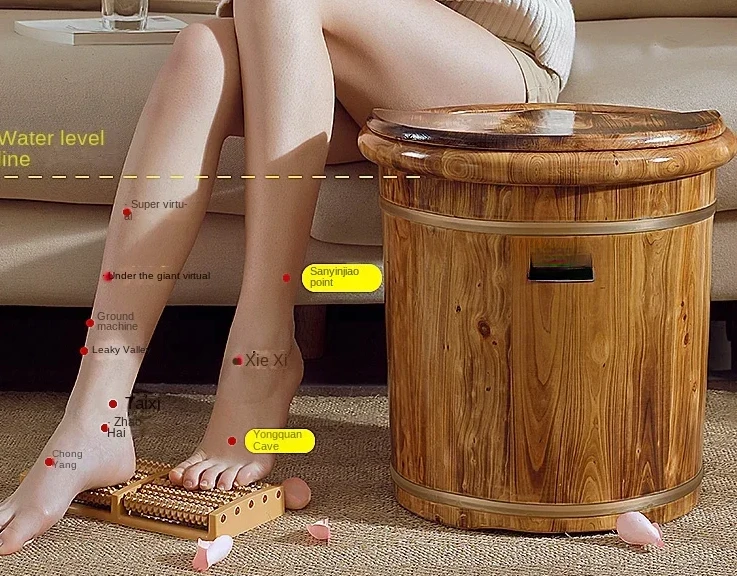 Wood Foot Spa Barrel Fumigation Therapy Foot Bath Wellness Foot Soaking Tub with Massage Capabilities Therapeutic Soak Tub