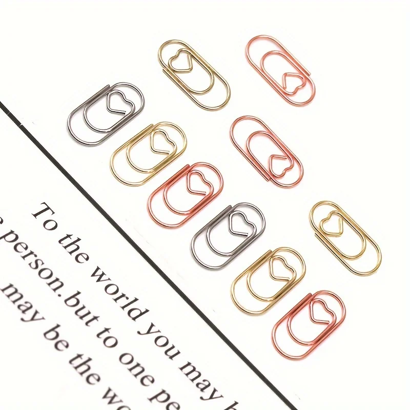 Mini Heart-shaped Paper Clips, Heart-shaped Creative Push Pins, Student Exam Paper Clips, Golden Textured Paper Clips