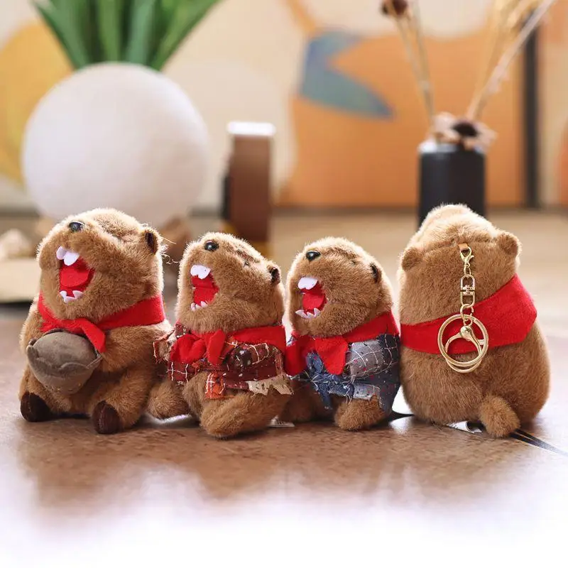 Porte-clés poupée en peluche marmotte réaliste, mignon, pendentif Animal en peluche, sac à dos, tentures, cadeaux de décoration