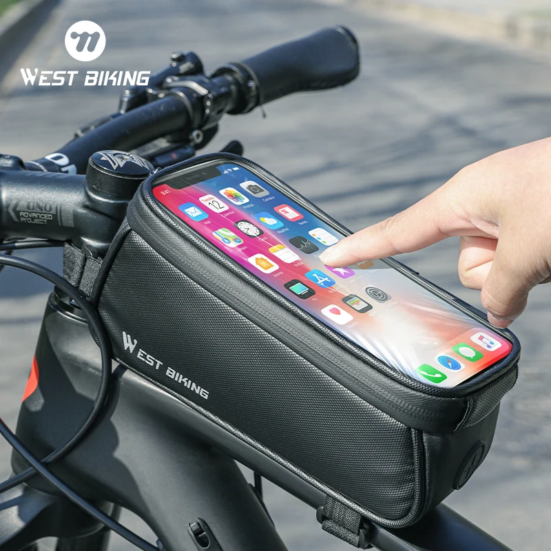 

WEST BIKING Waterproof Cycling Bag with 7.0-inch Touch Screen Phone Case Top Tube Frame Bag for MTB Road Bike Accessories