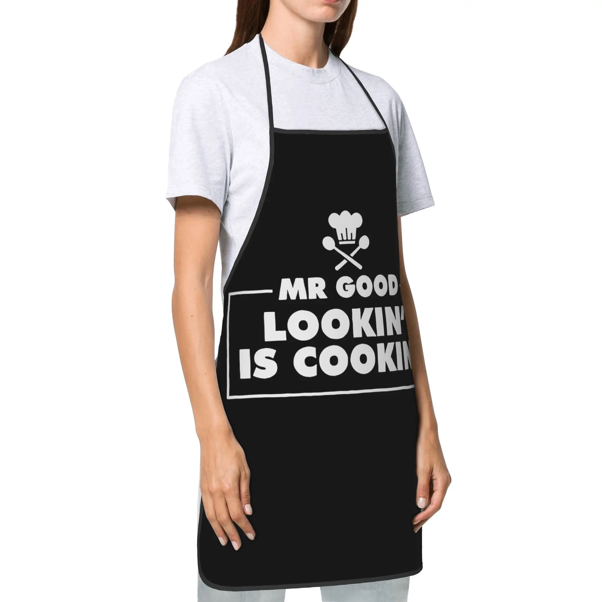 Mr. Good Lookin' Is Cookin' Oil-Proof Bib Aprons Breathable Polyester Funny Chef Father Household Adult Unisex Chef Pinafore