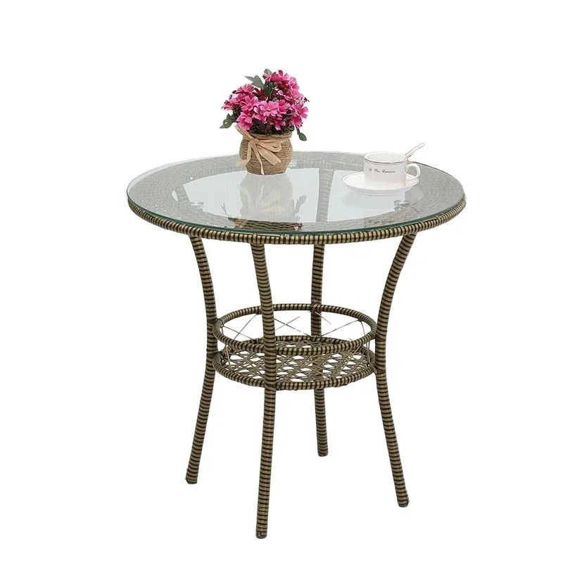 Tempered glass coffee table simple balcony casual storage small round table mini round small coffee table casual tea