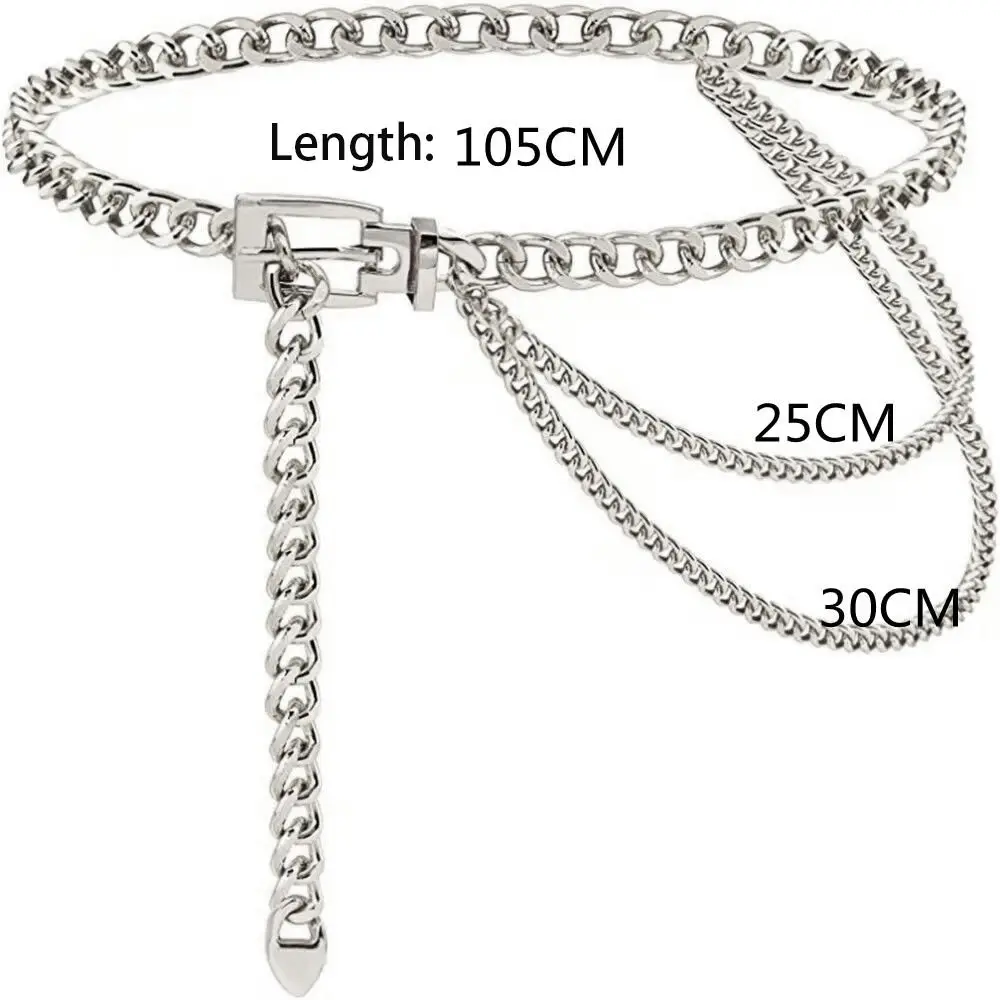 Neue Mehrschichtige Metall-Ketten-Gürtel für Punk-Kleider und Jeans, Gold-Silber Taillenkette als Kleideraccessoire – Detail 1