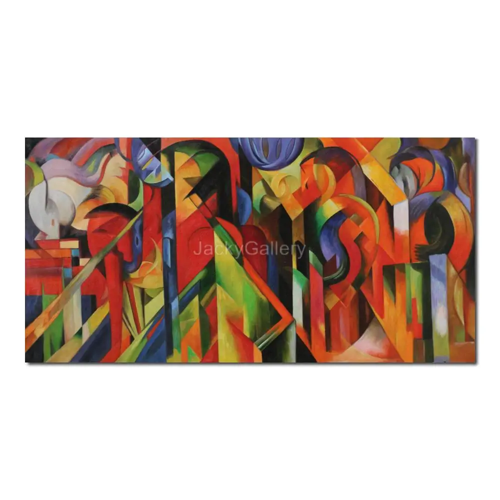 Hand Painted Franz Marc Painting in Oils Reproduction Stables Abstract Canvas Art for Study Room Wall Decor