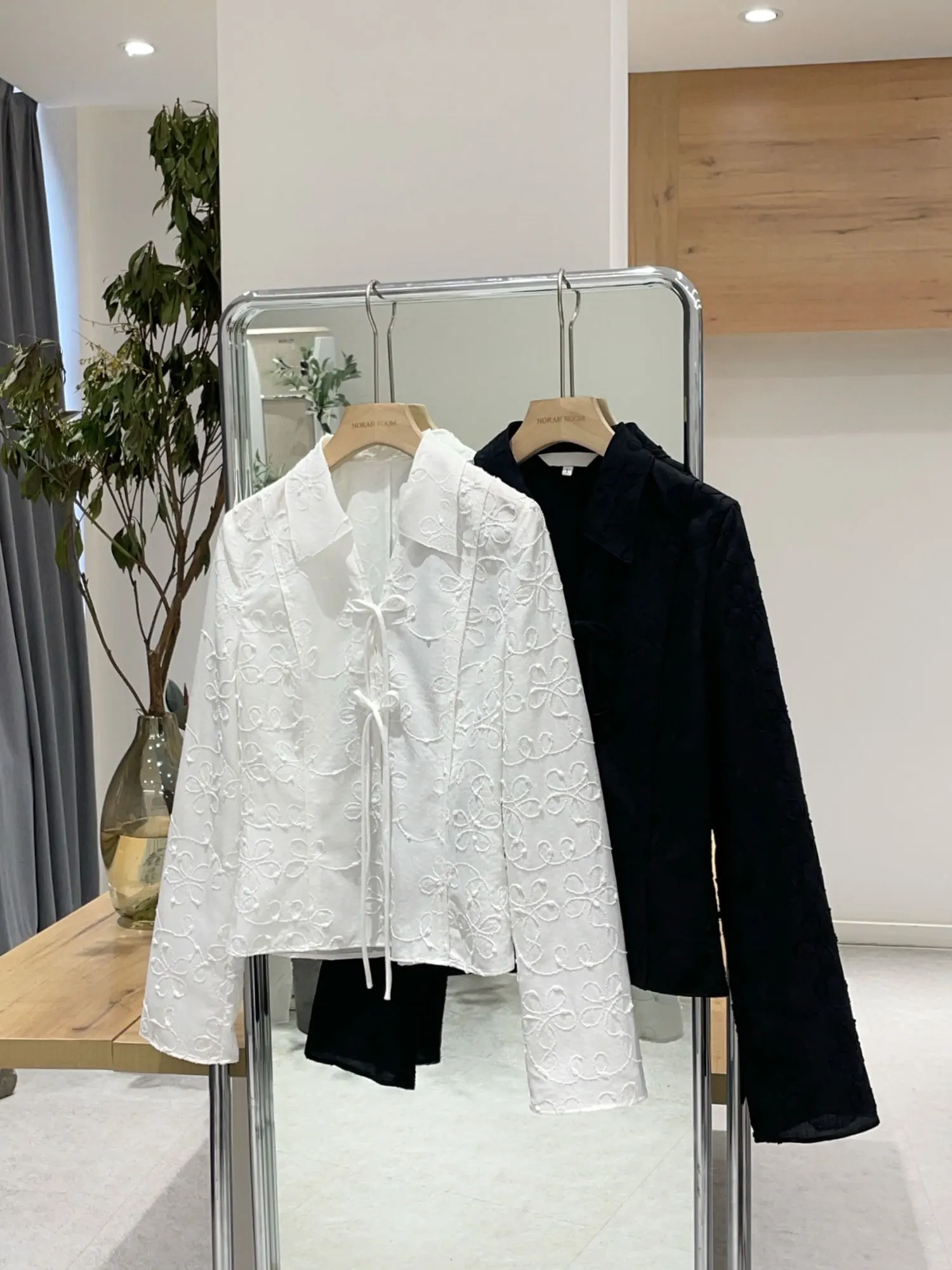 Nok Xiaola Authentic Brand RA Emed Flower Long Sve irt Cintura taglio dritto in fibra di poliestere da donna irt