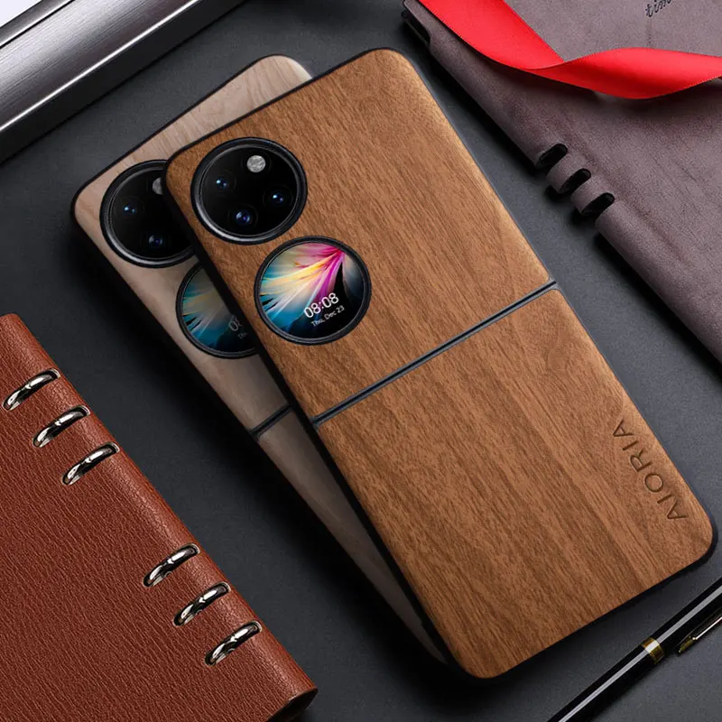 Case for Huawei P60 P50 Pocket funda bamboo wood pattern Leather coque back cover for huawei p60 pocket p50 pocket case