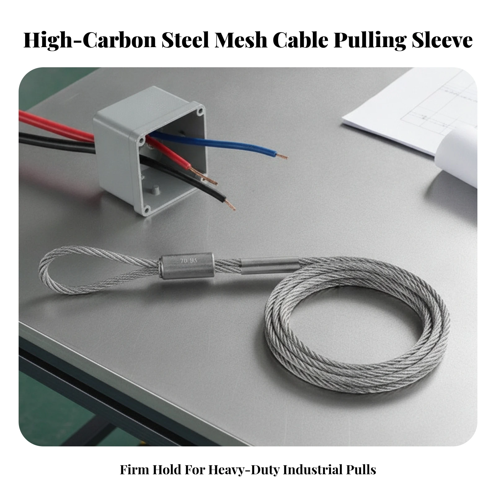 Cable Mesh Sleeve High Strength Cable Pulling Grip Wire Pulling Sock Braided Mesh Sleeve Non-Slip for Electricians, Job Sites