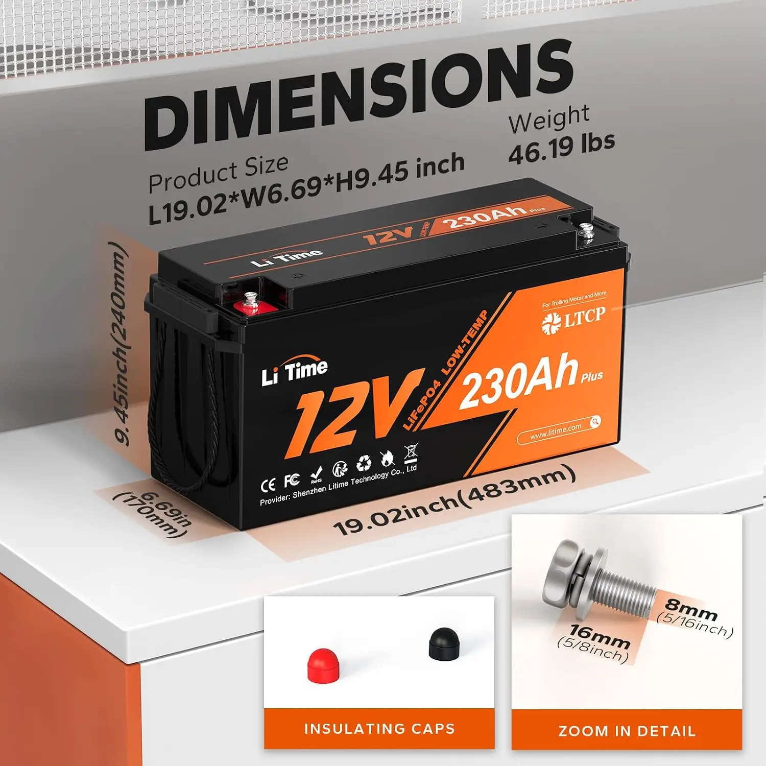 12V 230Ah LiFePO4 Lithium RV Battery, 4000+ Deep Cycles, 200A BMS, 2944Wh Energy, Camper Solar Off-Grid Van Marine, Customized