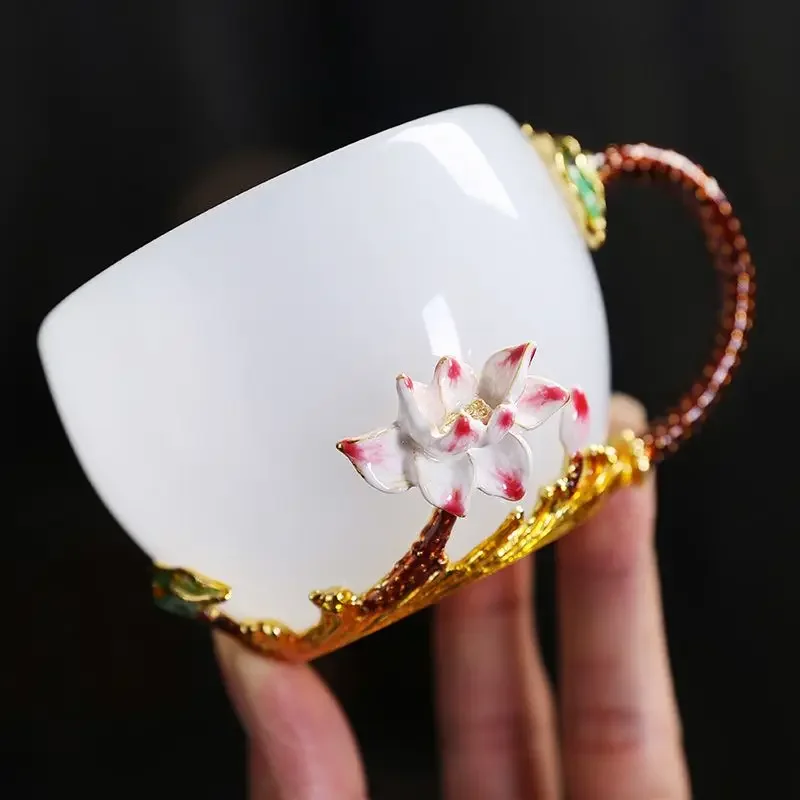 Creativity Glass Coffee Mug With Handle 3D Plum Blossom Enamel Glass Cup Flower Tea Mug Transparent Water Cup With Gift Box