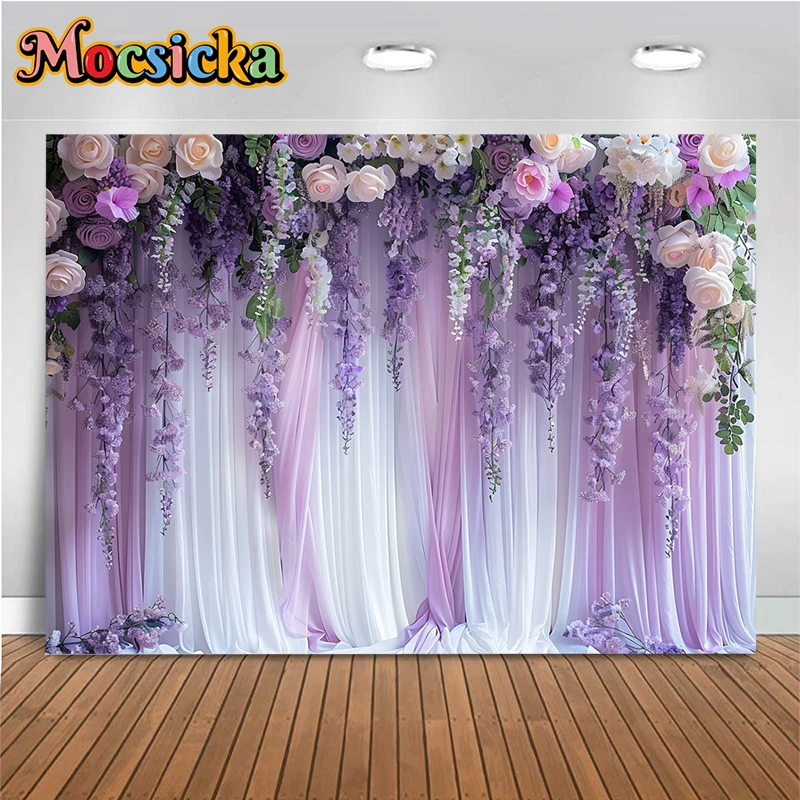 Purple Vine Wedding Backgrounds For Photograph Flower Rose Newborn Birthday Decoration Photo Backdrop Outdoor Banquet Photobooth