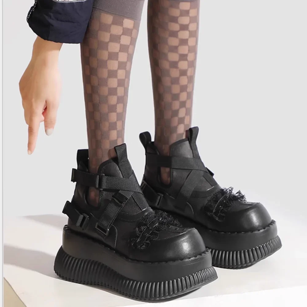 

Plaform Oversized Toe Ankle Boots Sexy Round Toe Cross Tied Solid New Arrivals Fashion Women Boots