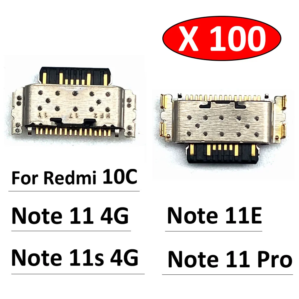 100Pcs, New For Xiaomi Redmi 10C / Note 11 11S 11E Pro Charger Micro USB Charging Port Dock Connector Socket