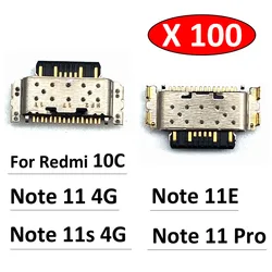 Micro USB Porta de Carregamento Dock, Conector Soquete, Novo, Xiaomi Redmi 10C, Nota 11, 11S, 11E Pro Carregador, 100pcs