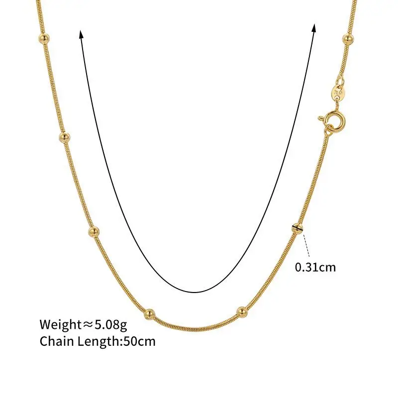 مجوهرات XP --(45 / 50 سم × 3 مم) سلسلة ثعبان صغيرة عصرية مع قلادة من الخرز للنساء مجوهرات عصرية مطلية بالذهب الخالص عيار 24 قيراط #6