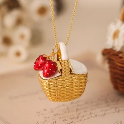Fashion Golden Openable Strawberry Fruit Basket Pendant Necklace for Women Sweet Party Jewelry Keychain Pendant Halloween Gifts