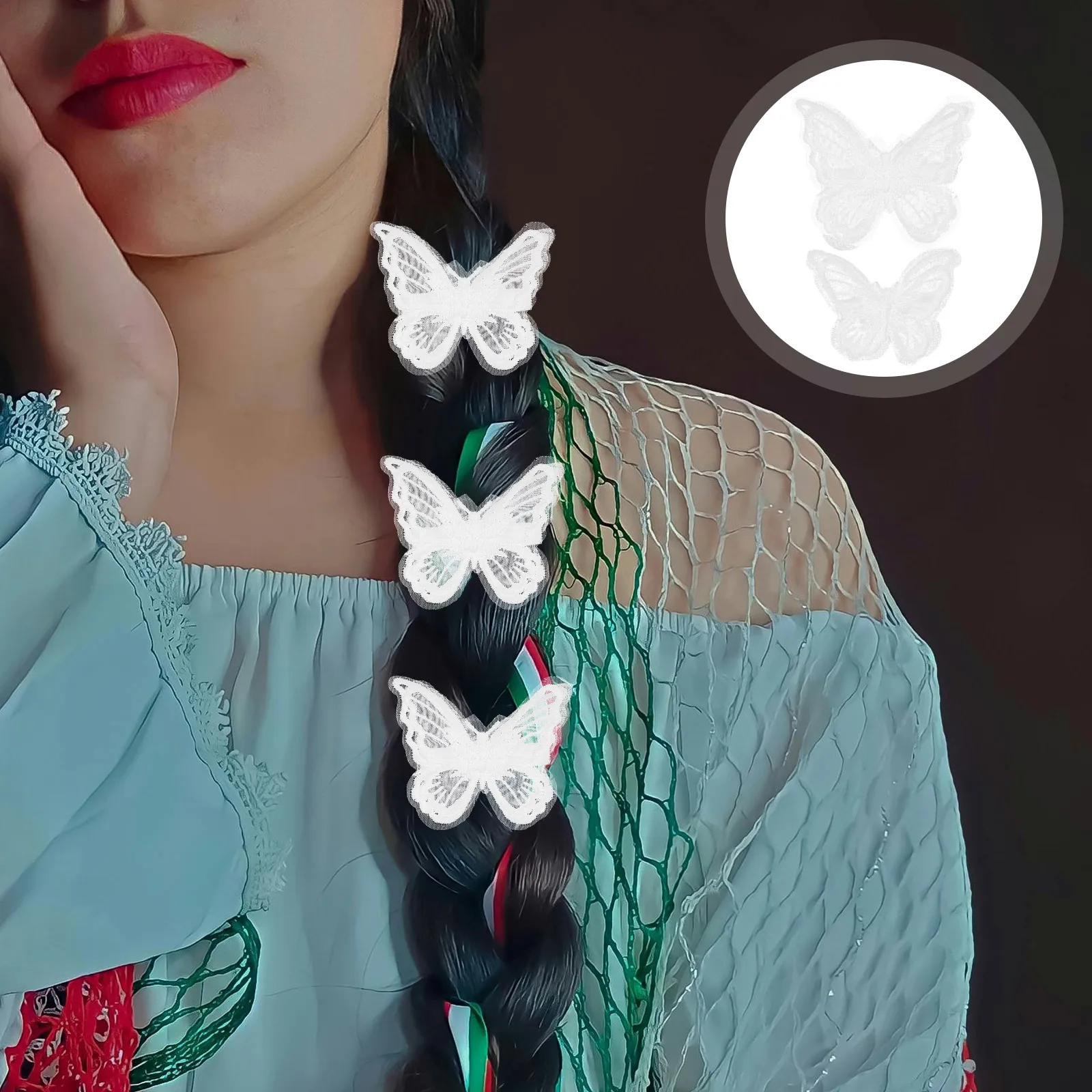

4Pcs Lace Butterfly Hair Clips Embroidery Mesh Elegant Hair Decor for Wedding Birthday Events