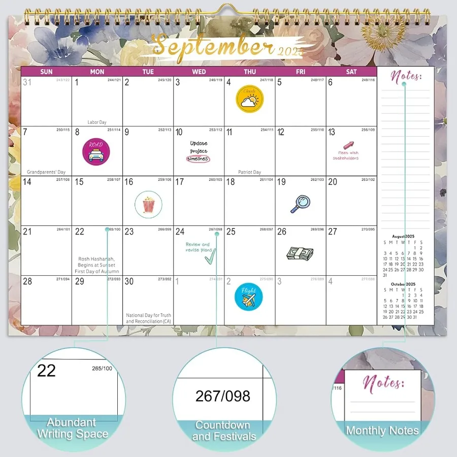 2026 Calendar 14" x 11" Hanging Spiral Bound 2026 Wall Calendar 18 Month Calendar 20252026 from JUL 2025 to DEC 2026 Magnetic F