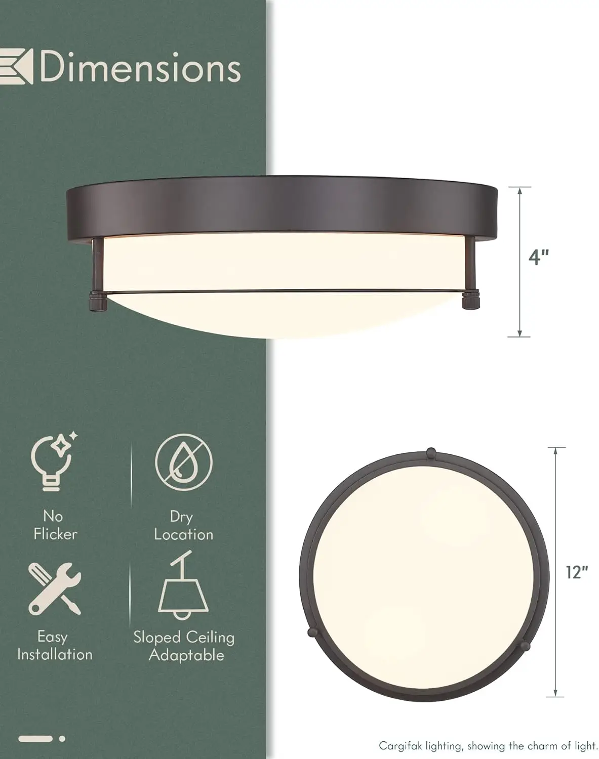 12 Inch Flush Mount Ceiling Light, 2-Light Close To Ceiling Light Fixtures With Oil Rubbed Bronze Finish For Bathroom Bedroom