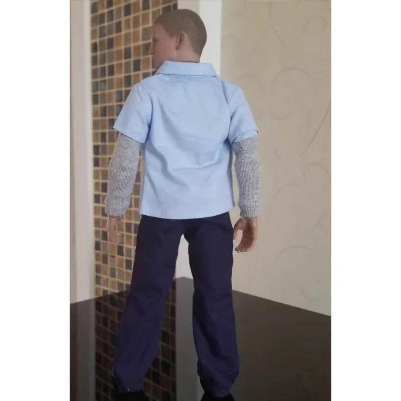 1/6 스케일 남성 레저 정장 파란색 반팔 셔츠 바지 회색 긴 소매 스웨터 의류 모델 12 ''장난감 피규어 바디