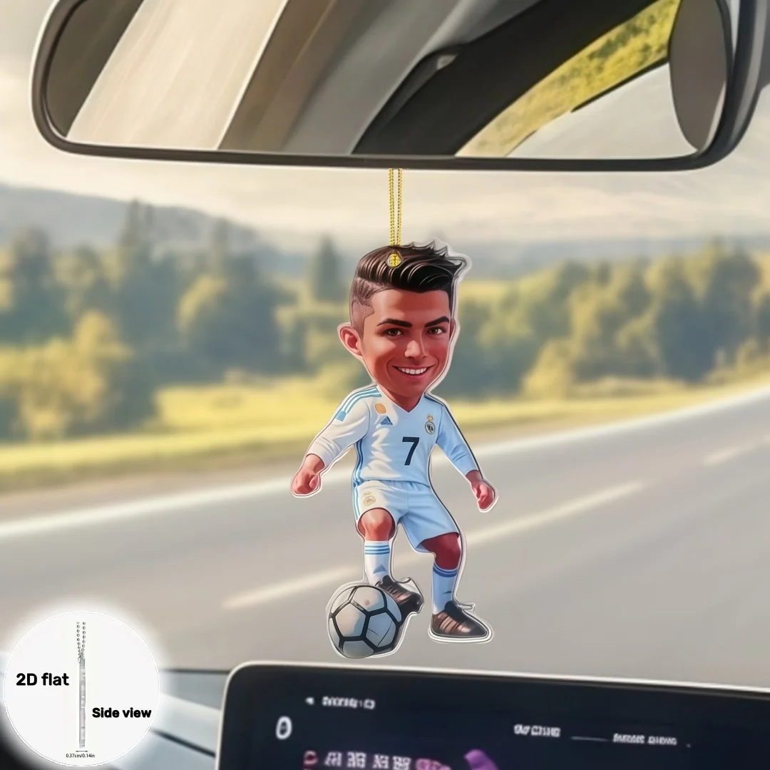 Cristiano Ronaldo Star Player Pendant Keychain,Football Sport 2D Flat Acrylic Ornament,Hanging Decora for Car,Bags,Festive,Gift