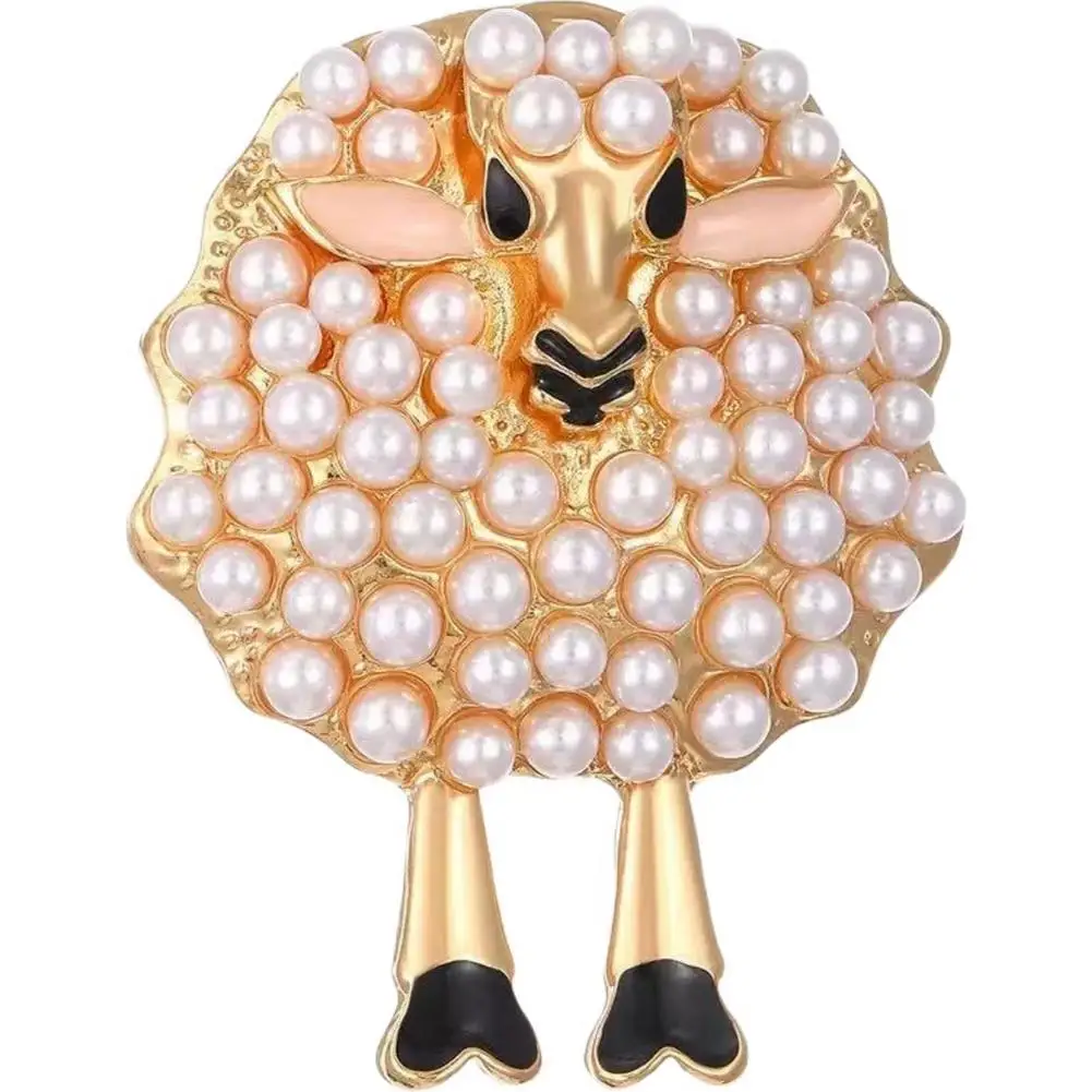 Sheep Brooch Full Drill Design Elegant Decoration Vintage Pearl Brooch Sheep Badge Decor Fashion Jewelry Accessories Gifts
