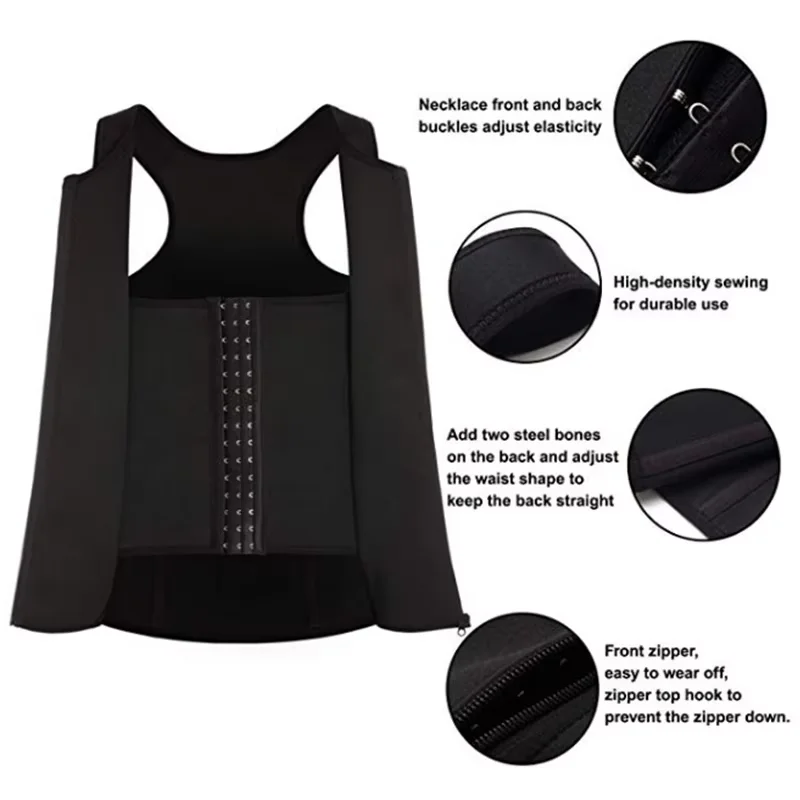Men's Slimming Sauna Suits Compression Vest With Zipper Back Support Undershirts Trimmer Tummy Compression Tank Tops Sauna Suits - view 5