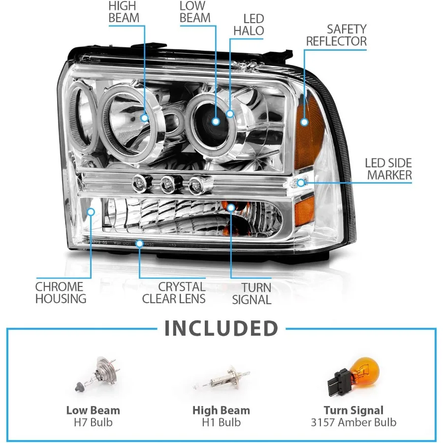 ل 2005-2007 F250 F350 F450 Superduty Xtreme LED هالو ريم كروم العارض العلوي زوج-الراكب وجانب السائق #5