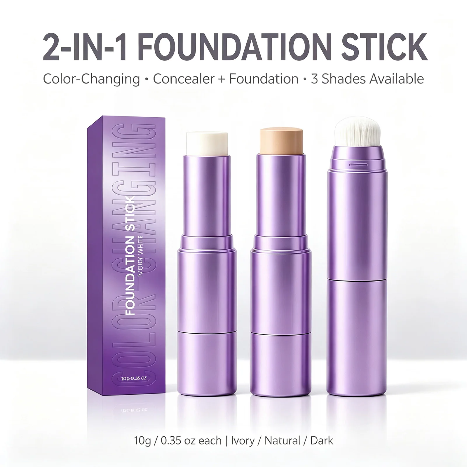 3-Farben-Wechsel-Foundation 2-in-1 Concealer mit Pinsel für Feuchtigkeitsspendende Langanhaltende Matte Basis-Make-up Leichte Abdeckung Concealer