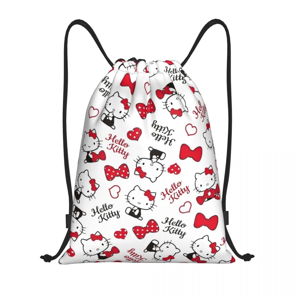 Cartoon Cute Hello Kitty Drawstring Backpack Sports Gym Sackpack Water Resistant HelloKitty String Bag for Yoga