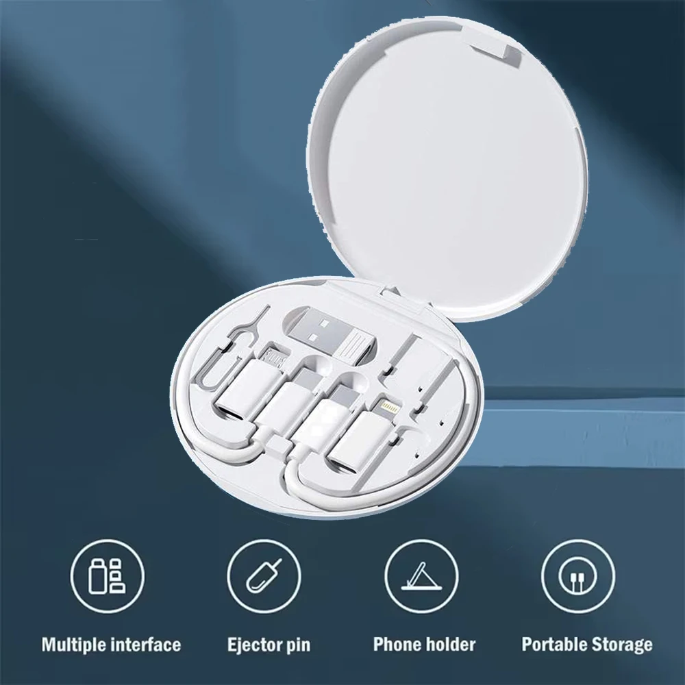 Multifunctional PD 60W USB Type C Data Cable Set Fast Charging For IPhone Xiaomi Charger Storage Box Adapter Card Pin Travel Box