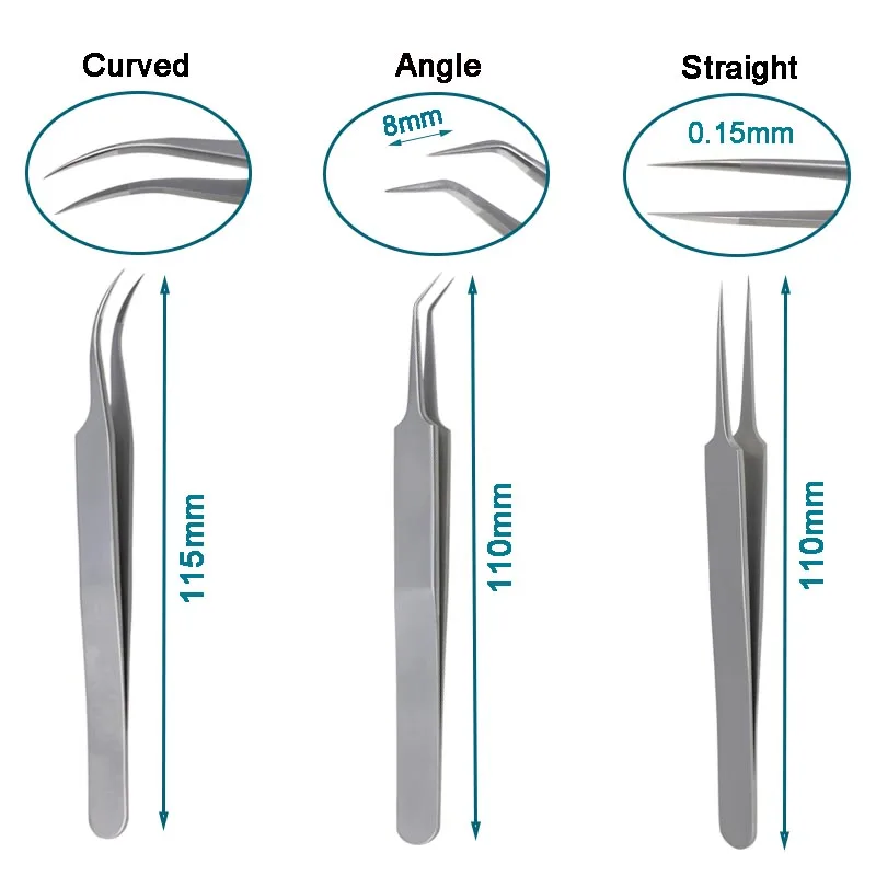 1pcs Stainless Steel Hair Transplant Implanter Tweezers Forceps Hair Planting Forceps Straight Curved Angle