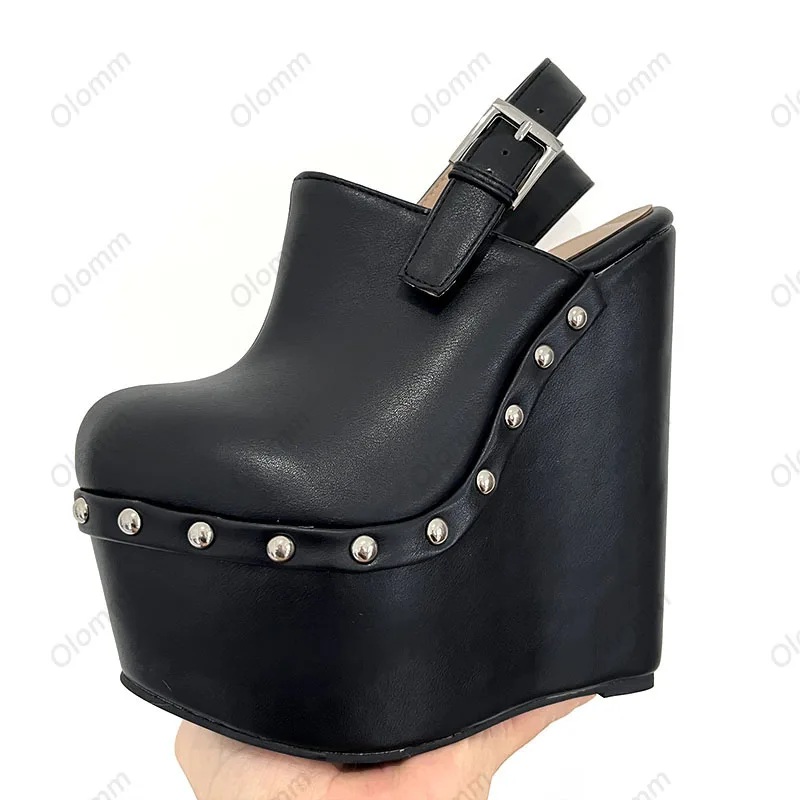 Olomm جديد وصول المرأة منصة مضخات مثير رصع أسافين عالية الكعب جولة تو حذاء أسود أنيق السيدات زائد الولايات المتحدة حجم 5-15