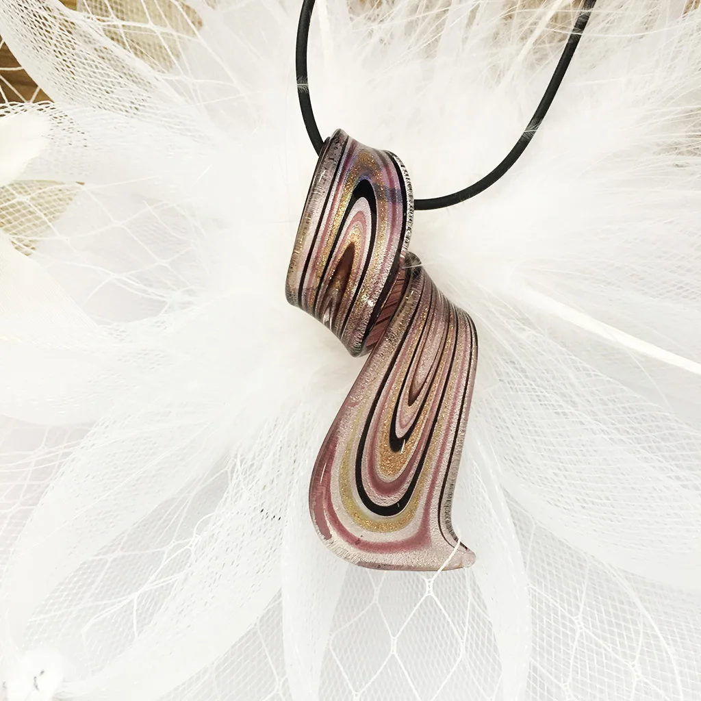 1PCS Purple Twisted Lampwork Glass Murano Pendants Necklace Chinese Style Party Loves Gift Whirlwind Pattern Jewelry For Women