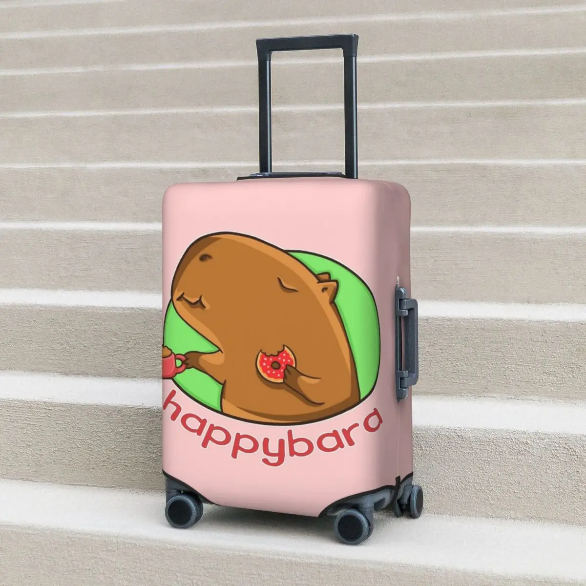

Capybara Is Happy When Drinking Coffee And Eating Donut P Suitcase Cover Holiday Practical Luggage Accesories Cruise Trip