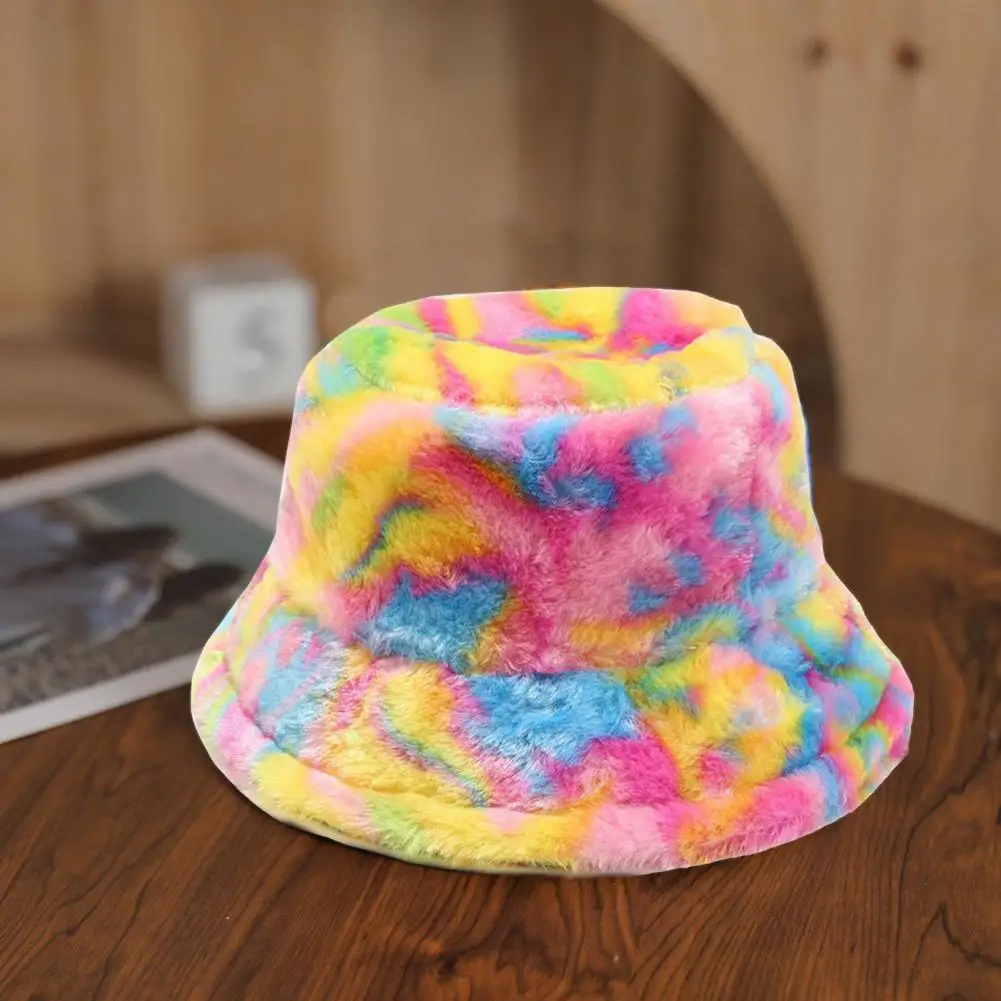 Autumn Bucket Hat Plush Winter Bucket Hat for Unisex with Contrast Color Foldable Design Heat Retention Stylish for Outdoor