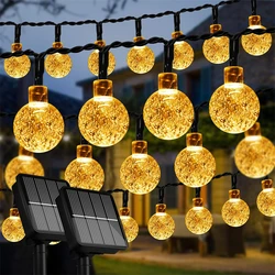 Guirnalda de luces LED solares para exteriores, globo de cristal impermeable, 8 modos de iluminación para jardín, patio, porche, decoración de fiesta de boda, 60 unidades