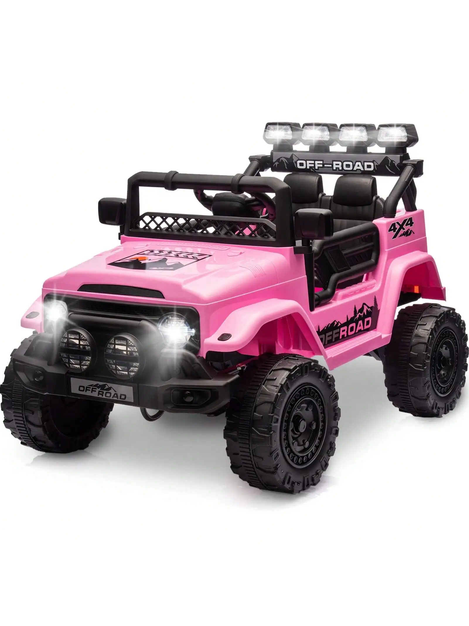 HAUSPROFI 12V Offroad-Elektroauto-Spielzeug für Kinder ab 3 Jahren, mit LED-Lichtern, Fernbedienung, Sicherheitsgurt, Bluetooth, 3 Geschwindigkeiten, Federung