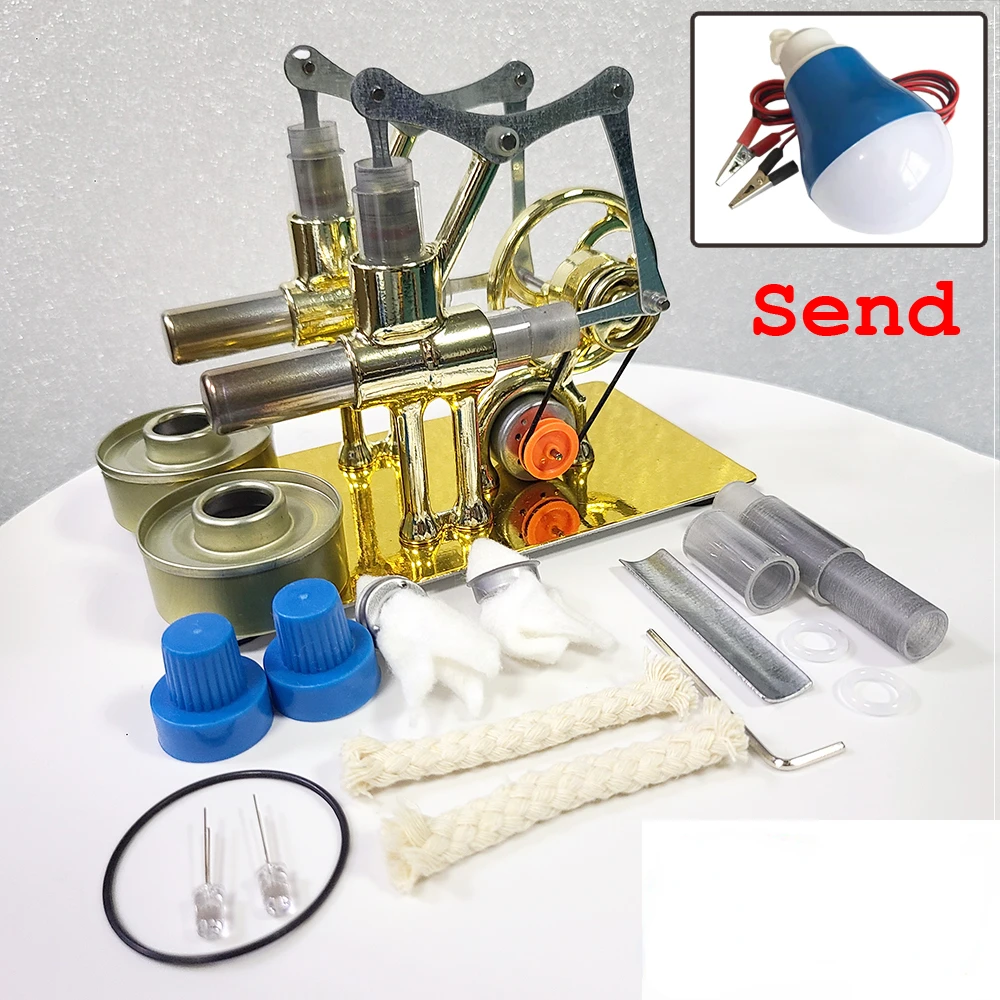 

Hot Air Stirling Engine Balanced Twin Cylinder Motor DIY Single Cylinder Steam Engine Model Experiment Education Teaching Toys