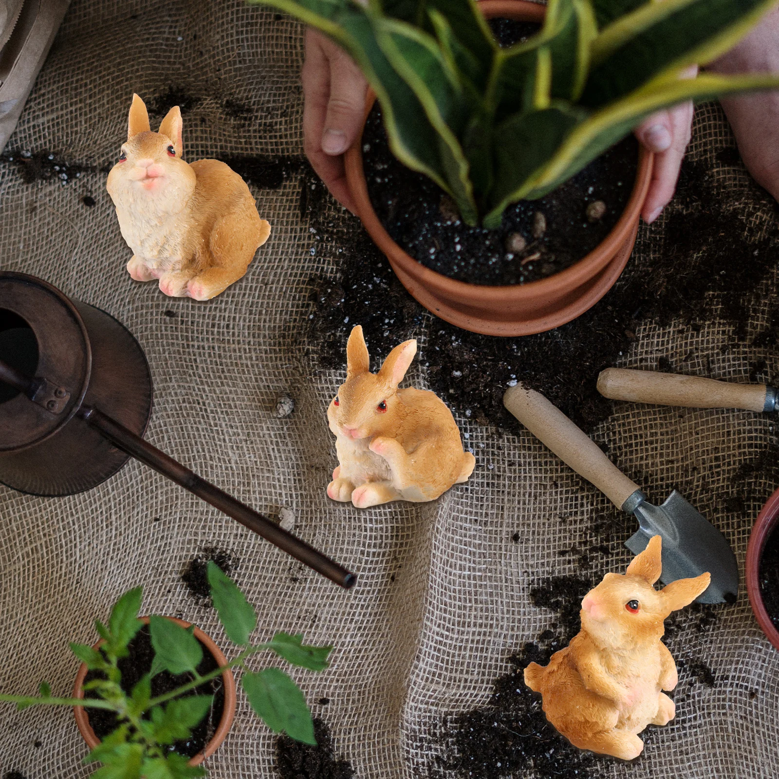 

3Pcs Mini Resin Rabbit Collection Decorative Bonsai Microlandscape Garden Home Decor Resin Rabbit Mini Landscape Ornament