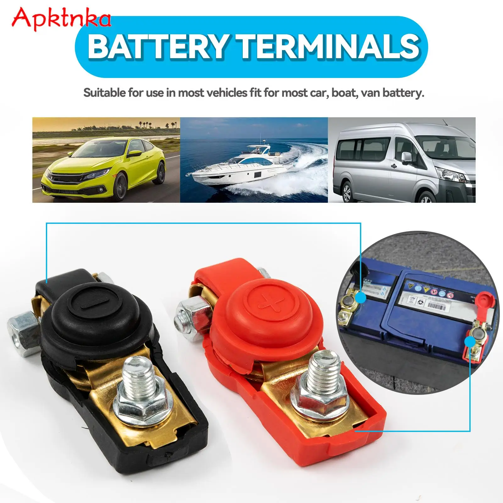 APKTNKA 1 Pair Auto Car Battery Terminal Connector Battery Quick Release Battery Terminals Clamps Cap Clips Copper For Car Truck